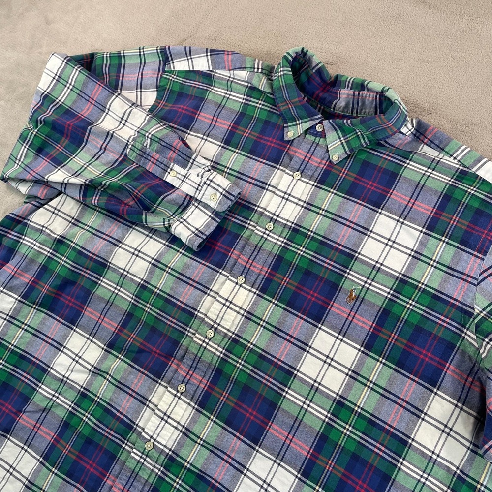 Polo Ralph Lauren Oxford Shirt Men 4XB Tartan Plaid OCBD Flesh Pony Preppy LS